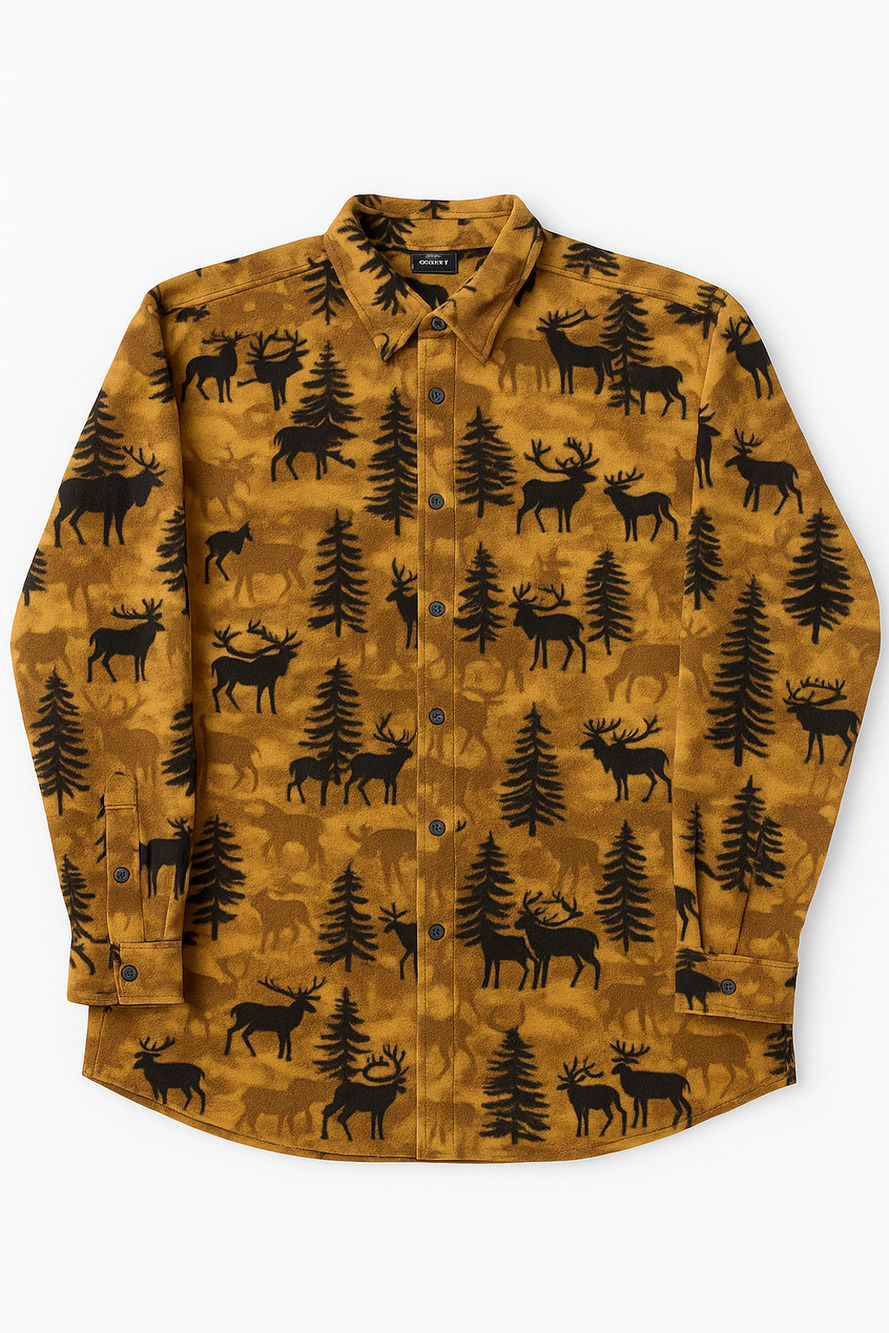 Woolrich Whitetail Deer Forest Print Cotton Shirt XL Dark Wheat Vintage